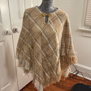 Elegant Tan Plaid Poncho